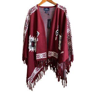Lucchese Lightweight Alpaca Cape Peruvian Poncho Taos Collegiate Maroon One Size